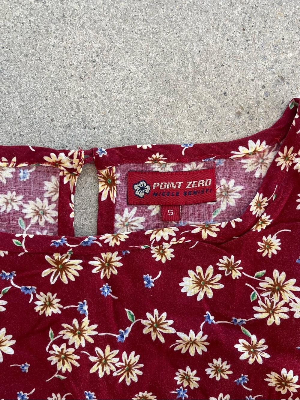 Vintage Point Zero Daisy Print Shift Dress Burgundy 90s Floral Sleeveless Size S - Picture 4 of 6